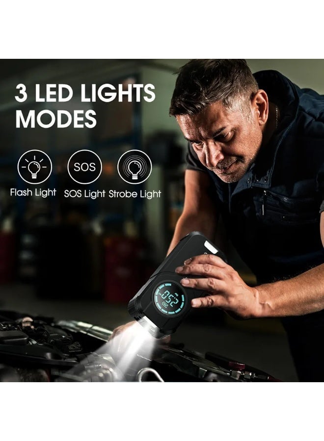 A tire pump, a ball valve, a power bank to charge the phone, and also an emergency flashlight You will need it throughout your day or during your travel It is indispensable in Arabic and travel The size is relative to the power of this small product If the car tire sleeps, don't worry anymore Car Tire Tire Air Compressor - 6A Powerful Air Inflator/Quick Electric Air Pump with Digital Tire Pressure Gauge for Car Tires, Bicycles, Balls Product size: 193x85x62 mm Weight: 700 grams - Image 3